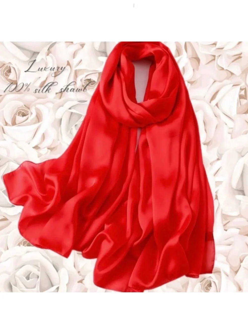 Bright Red 100% SILK SATIN Large Shawl Scarf Wedding Wrap Bridesmaid Cover up